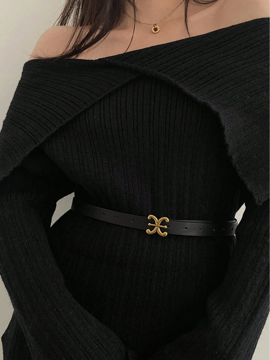 102cm 1pc Thin Vintage Buckle PU Leather Belt