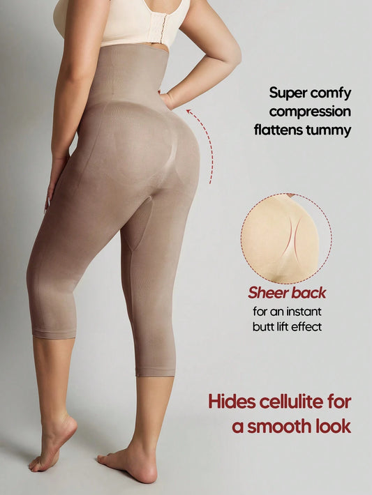 1Pc High-Waisted Comfy Leggings Butt Lift Tummy Control Thigh Slimmer Mid-Thigh Cropped Shapepants