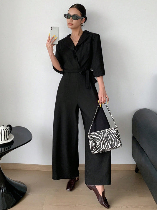 DAZY Women's Vacation Floral Print 3/4 Sleeve Palazzo Jumpsuit