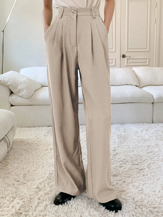 DAZY High Waist Plicated Detail Wide Leg Suit Pants