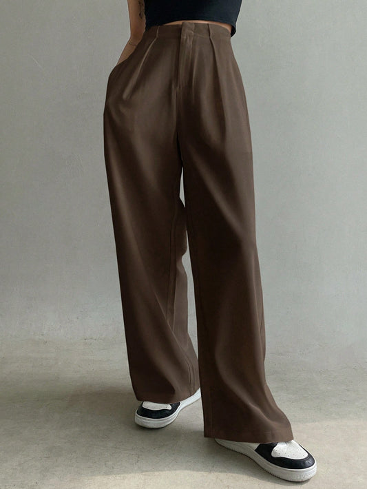 DAZY Solid Slant Pocket Wide Leg Suit Pants
