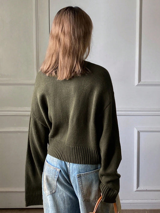 DAZY Solid Color Loose Short Crew Neck Casual Street Style Sweater