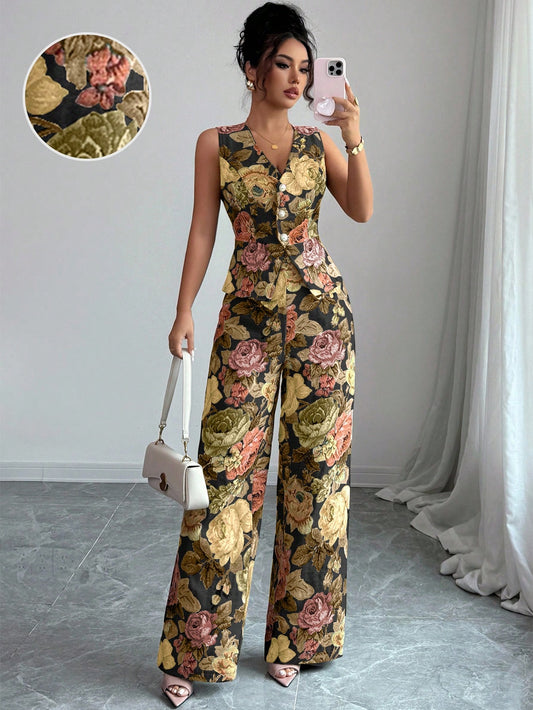 Women Elegant Yellow Floral Outfit