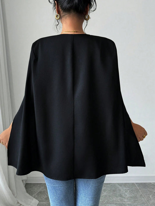 Women Elegant Solid Color Cape Coat