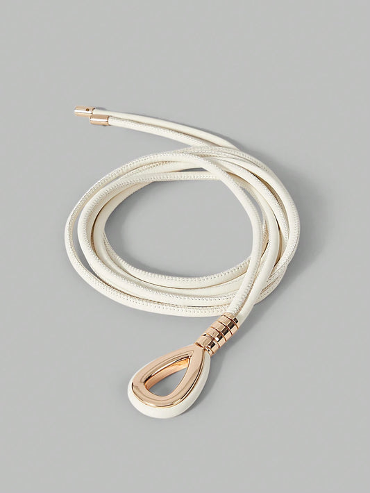 Ontre 1pc Bohemian Style White Knotted Tie Waist Belt