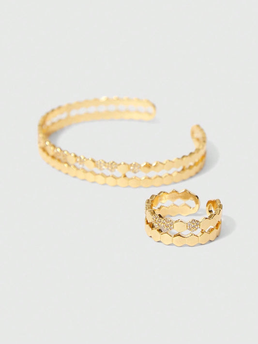 1 Set Fashionable Honeycomb Ring And Bracelet Set