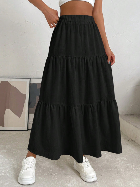 EZwear Solid Layered Hem Skirt