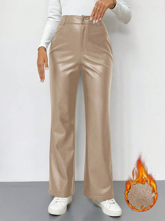 Privé Zipper Fly PU Flare Leg Dress Pants