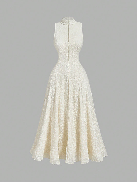 MOD Solid Mock Neck Sleeveless Long Elegant Dress