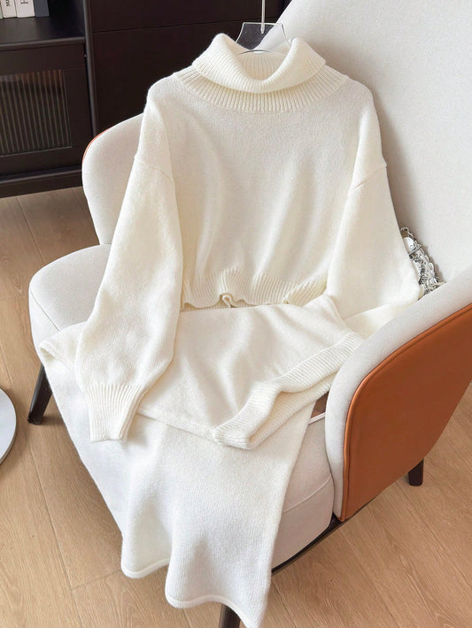 Women Casual Knitted Sweater & Long Skirt Set