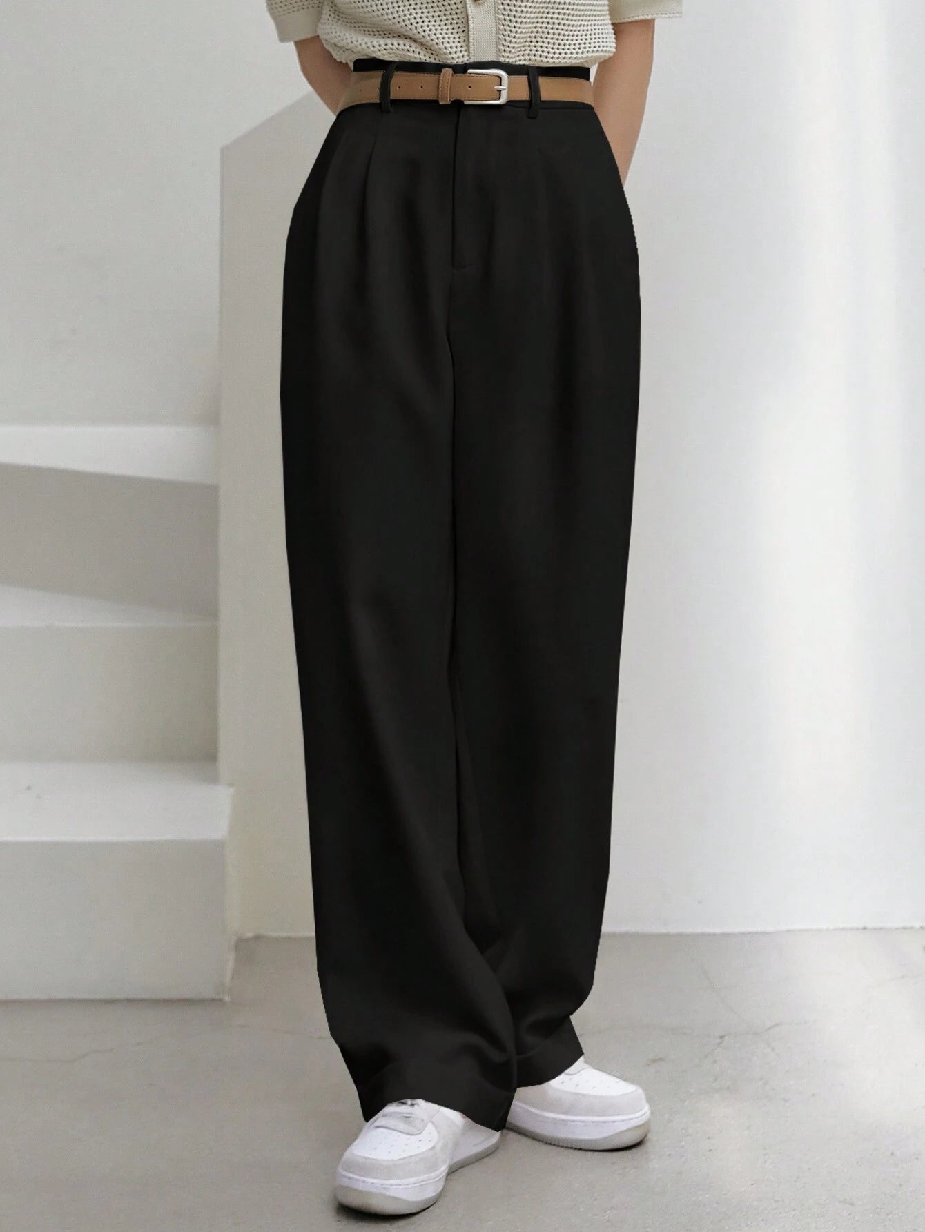 Dazy-Less High Waist Fold Pleated Suit Pants Without Belt shein