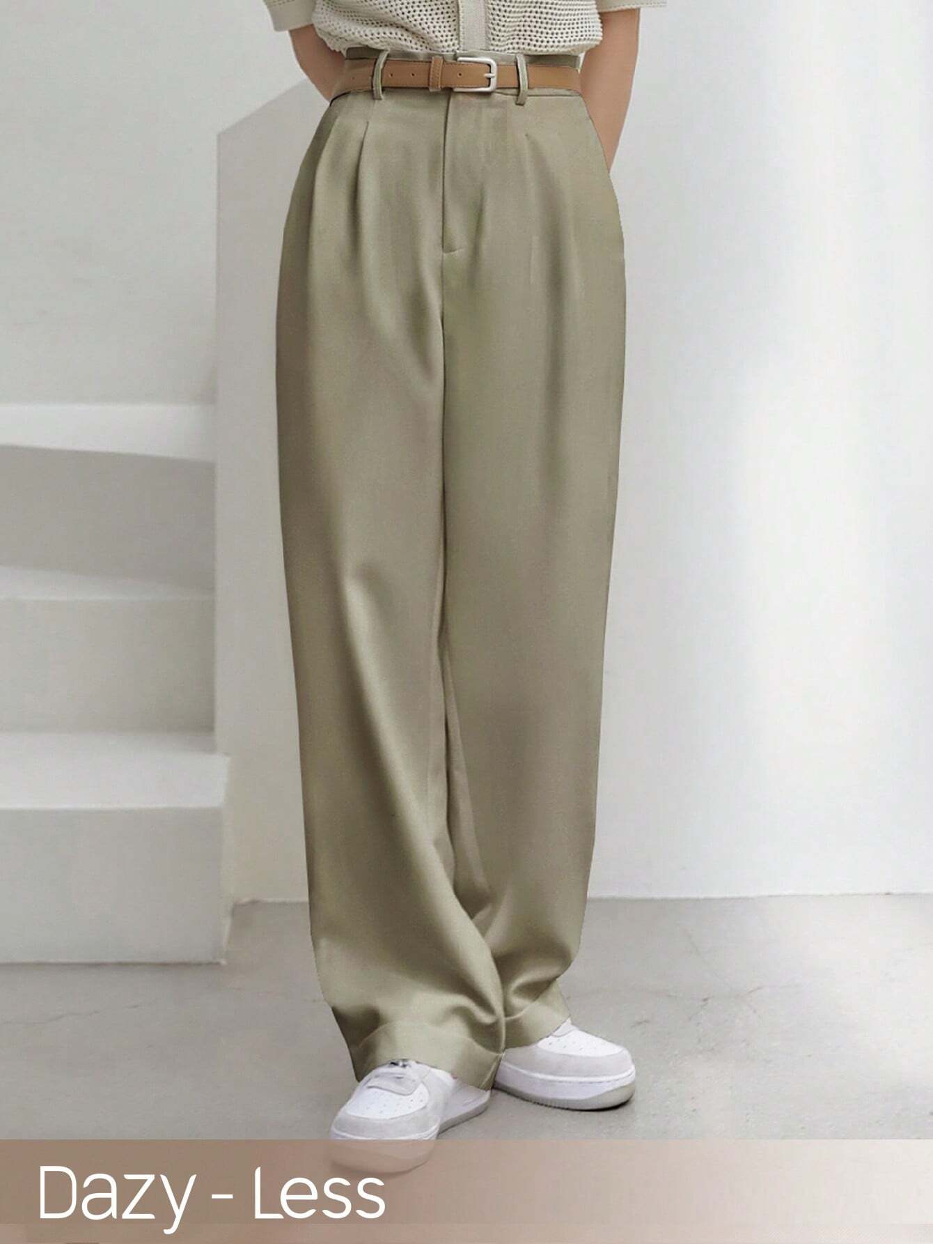 Dazy-Less High Waist Fold Pleated Suit Pants Without Belt shein