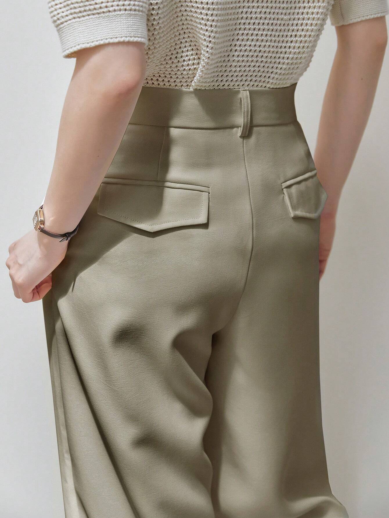 Dazy-Less High Waist Fold Pleated Suit Pants Without Belt shein