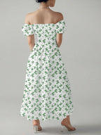 Allover Print Square Neck Puff Sleeve Dress shein