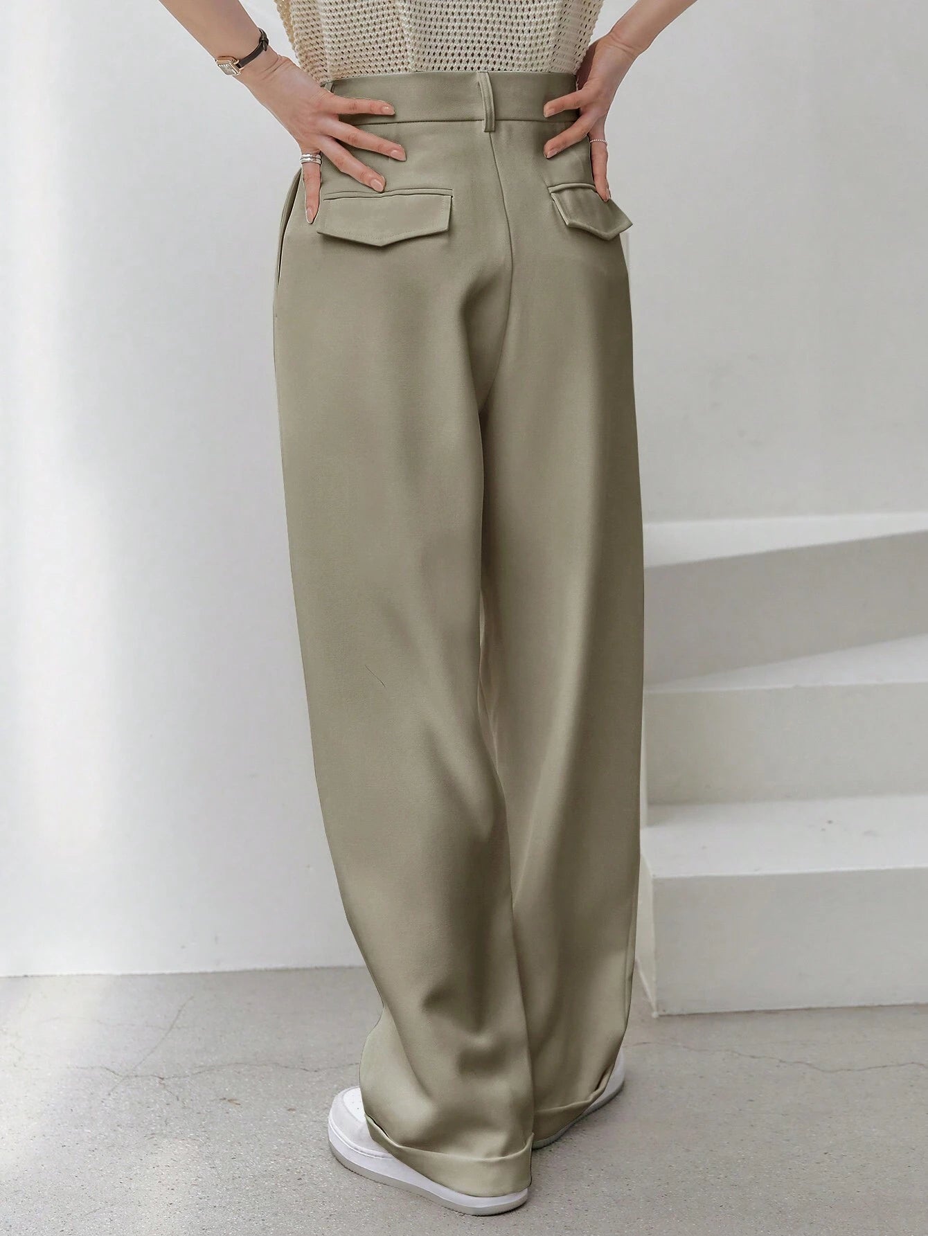 Dazy-Less High Waist Fold Pleated Suit Pants Without Belt shein
