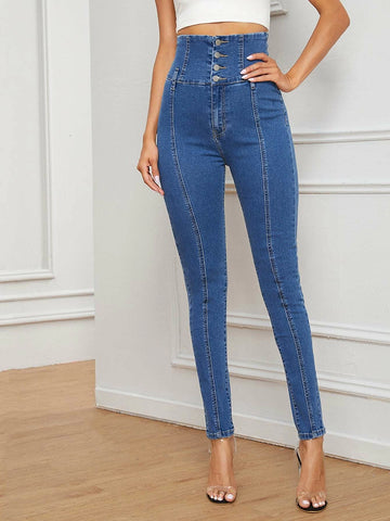 Essnce High Waist High Stretch Skinny Jeans shein