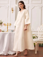 Najma Appliques Detail Flounce Sleeve Dress shein