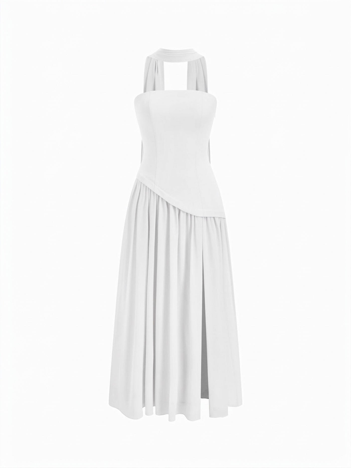 Chiffon Sculptural Halter Neckline Lace Up Maxi Bobycon Dress With Scarf Cider