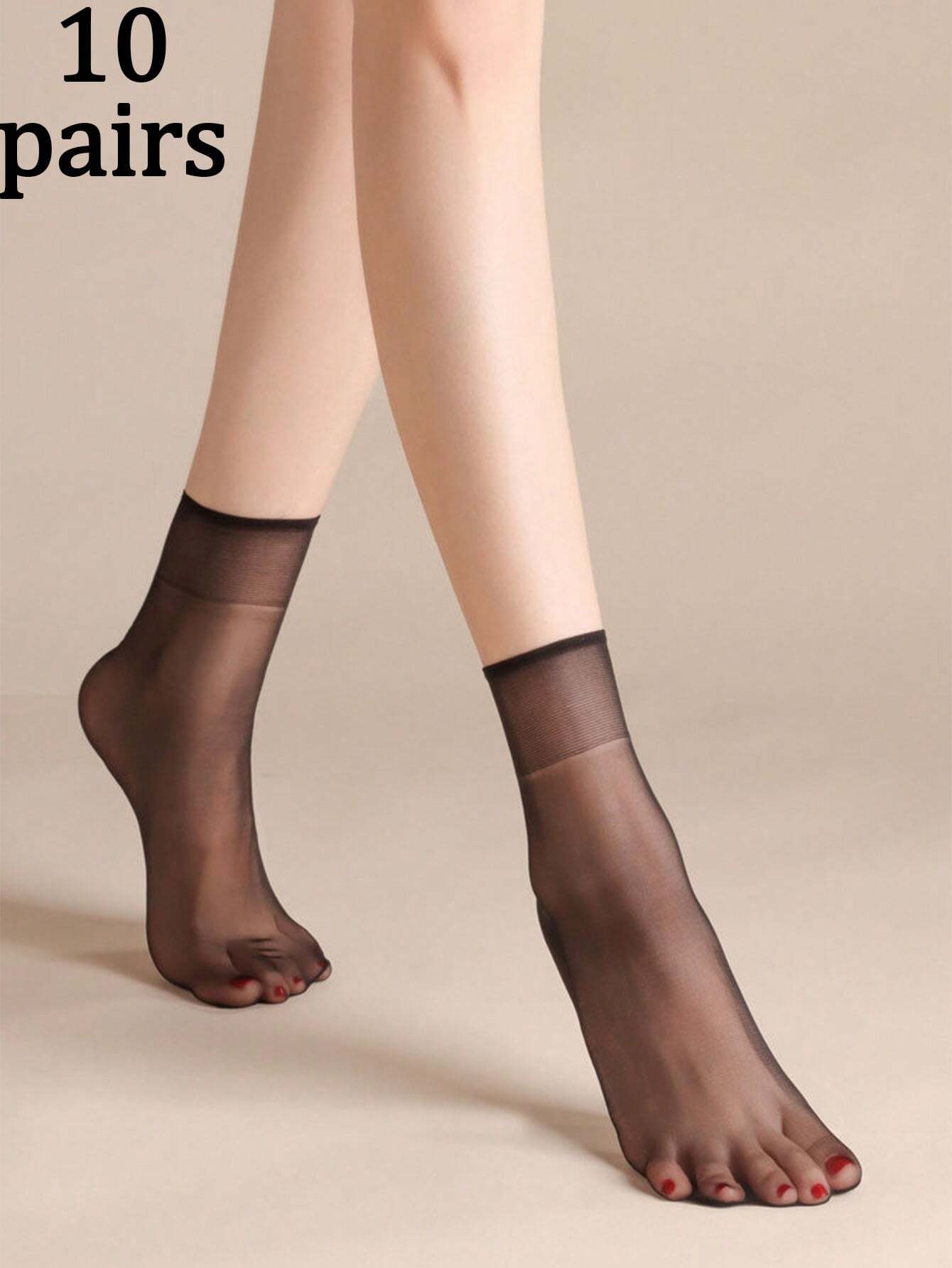 10pairs Transparent Black Seamless Stockings For Women