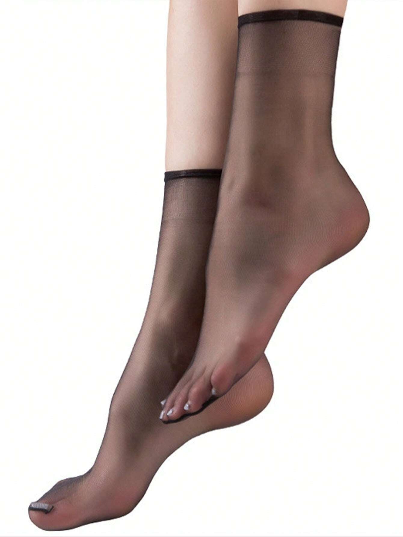 10pairs Transparent Black Seamless Stockings For Women