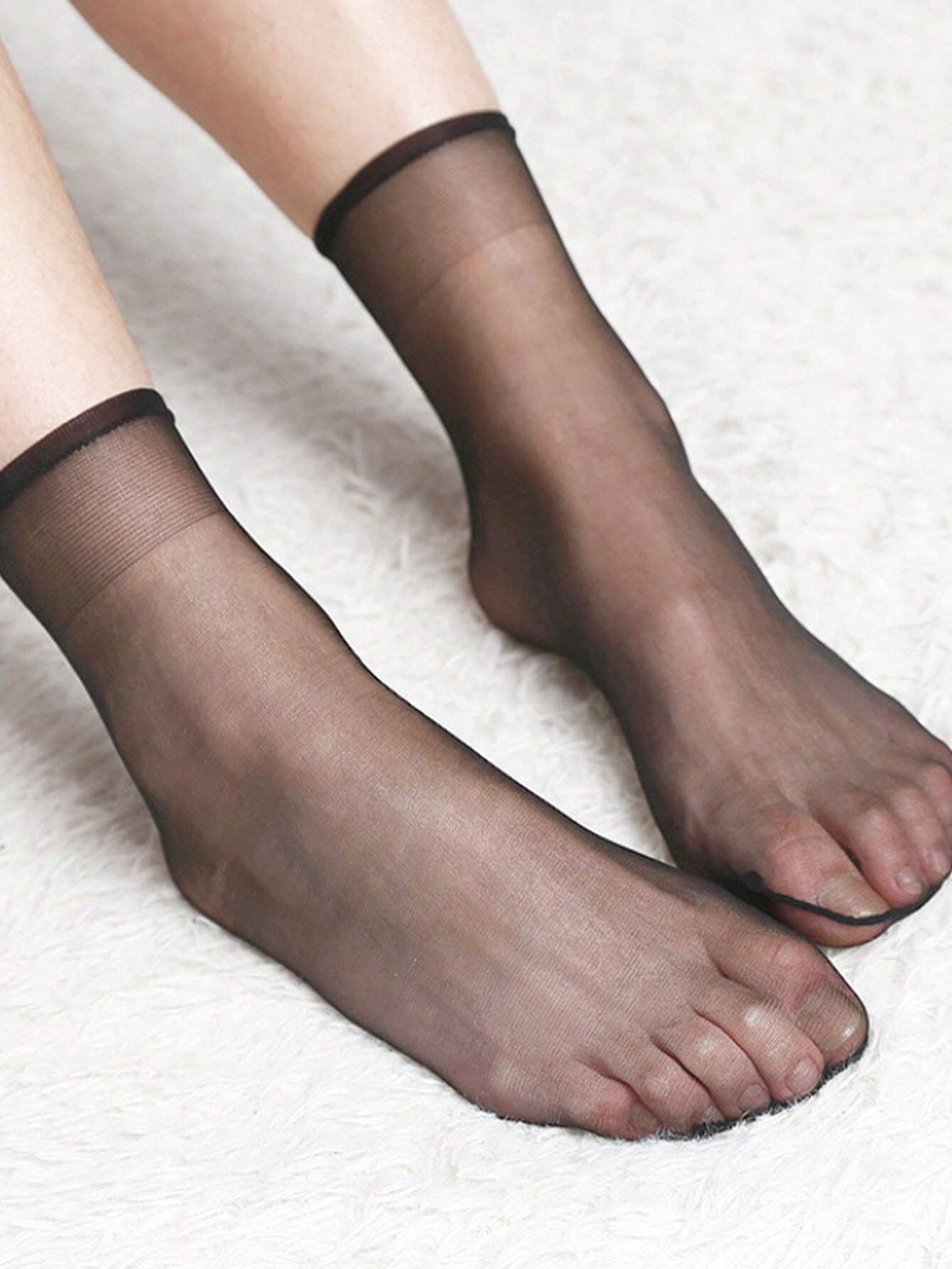 10pairs Transparent Black Seamless Stockings For Women