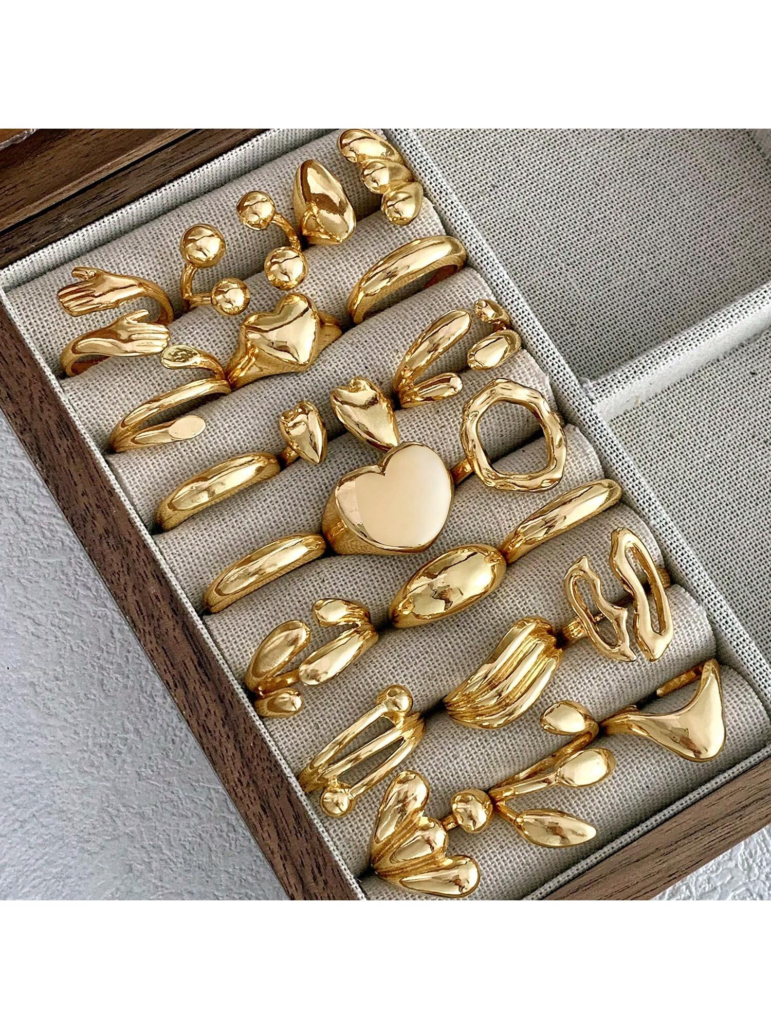 10pcs Metal Geometric Heart Shaped Rings Gift Set