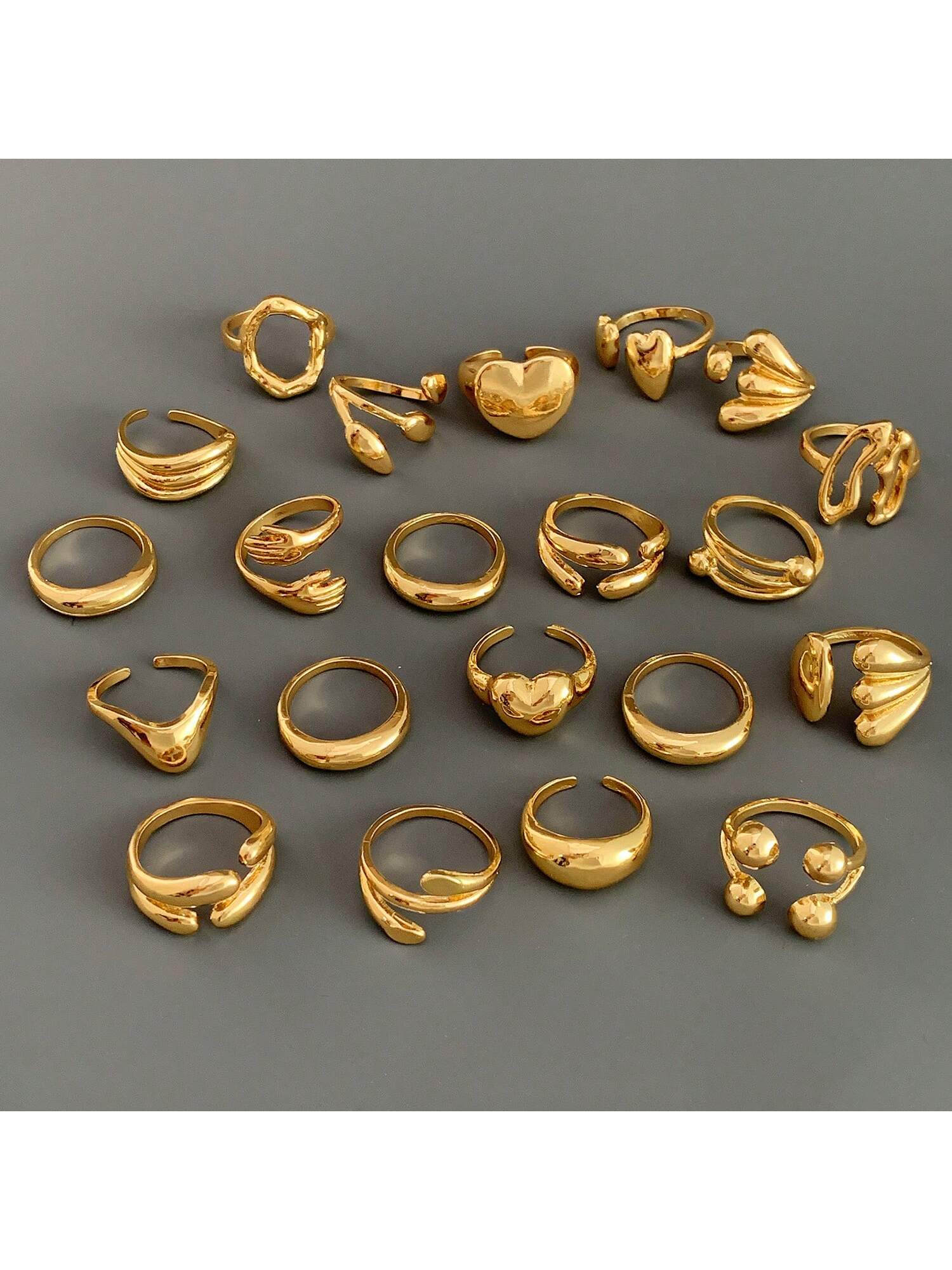 10pcs Metal Geometric Heart Shaped Rings Gift Set