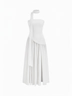 Chiffon Sculptural Halter Neckline Lace Up Maxi Bobycon Dress With Scarf Cider