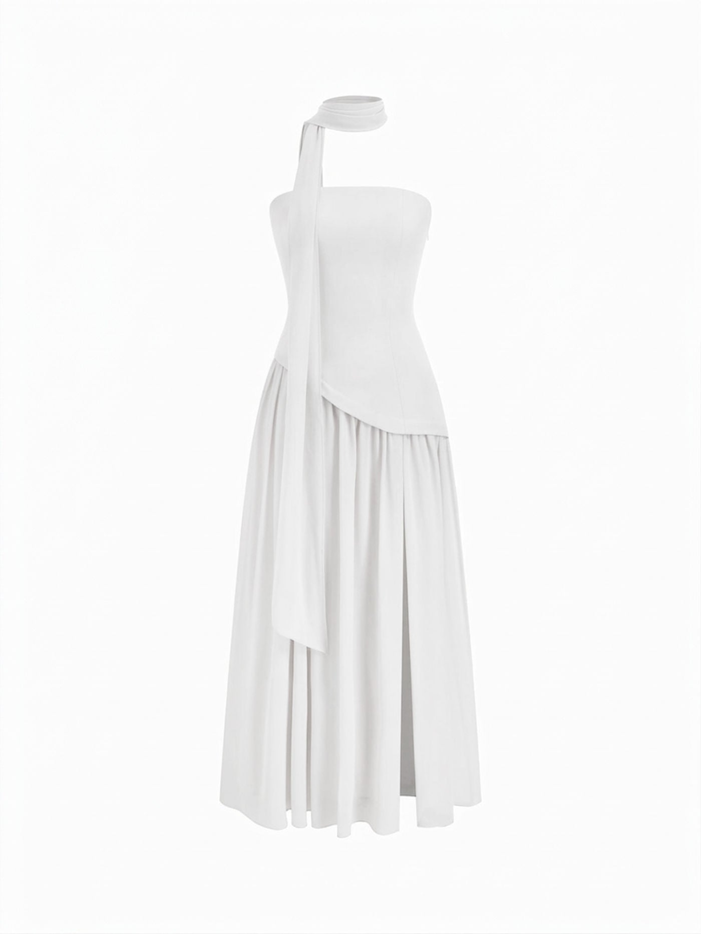 Chiffon Sculptural Halter Neckline Lace Up Maxi Bobycon Dress With Scarf Cider