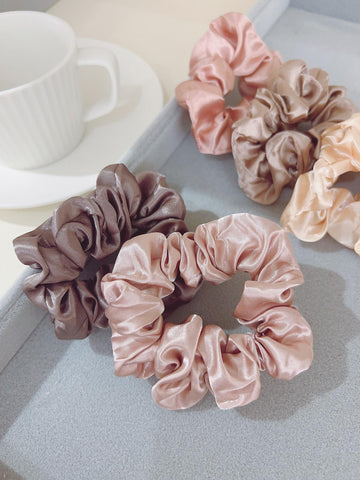 12pcs Women Pink Khaki Solid Casual Scrunchie For Daily Life shein