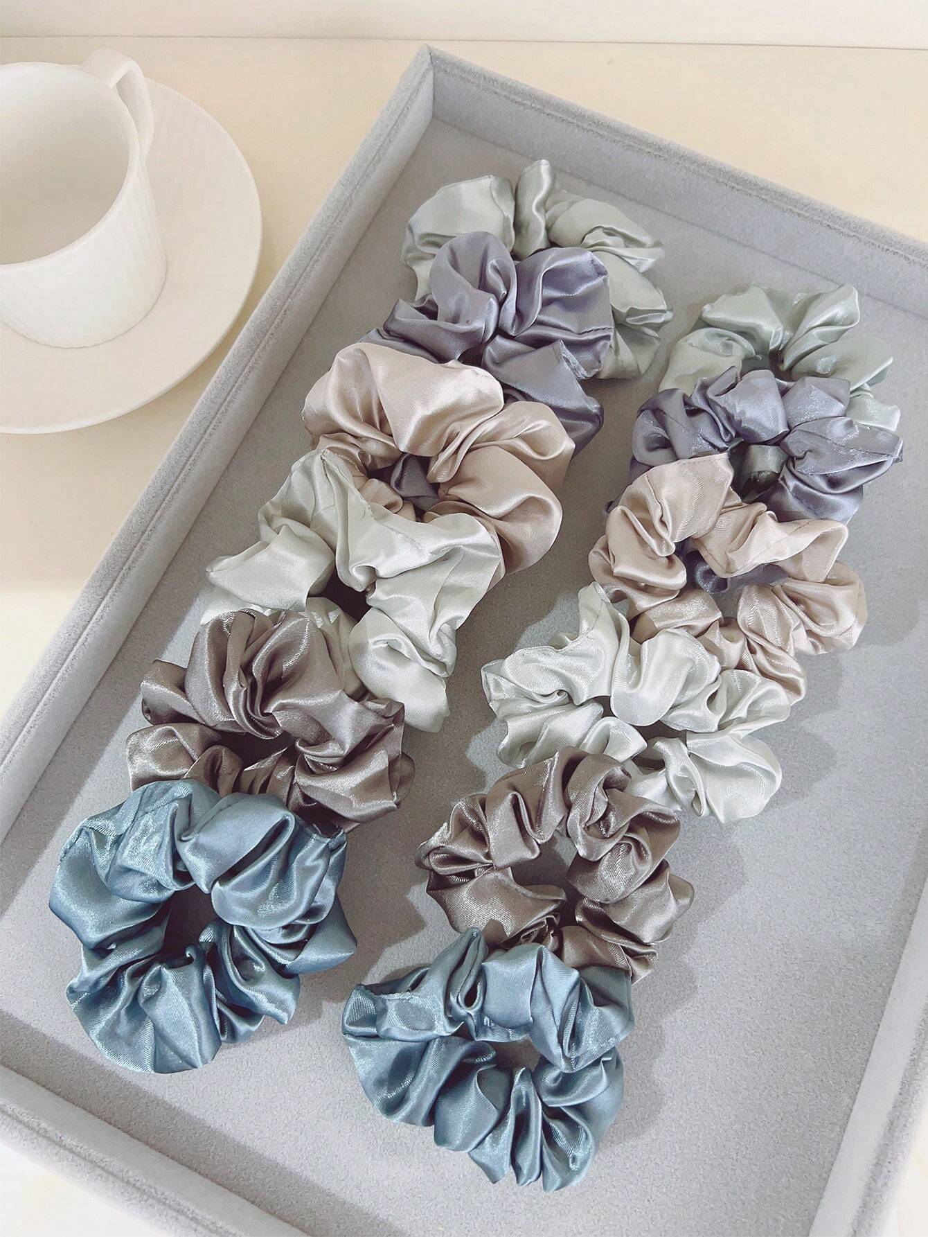 12pcs Women Pink Khaki Solid Casual Scrunchie For Daily Life shein