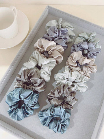 12pcs Women Pink Khaki Solid Casual Scrunchie For Daily Life shein