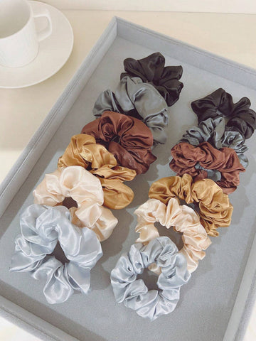 12pcs Women Pink Khaki Solid Casual Scrunchie For Daily Life shein