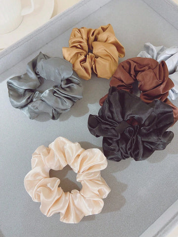 12pcs Women Pink Khaki Solid Casual Scrunchie For Daily Life shein