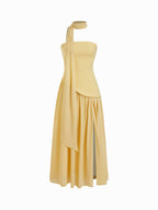 Chiffon Sculptural Halter Neckline Lace Up Maxi Bobycon Dress With Scarf Cider