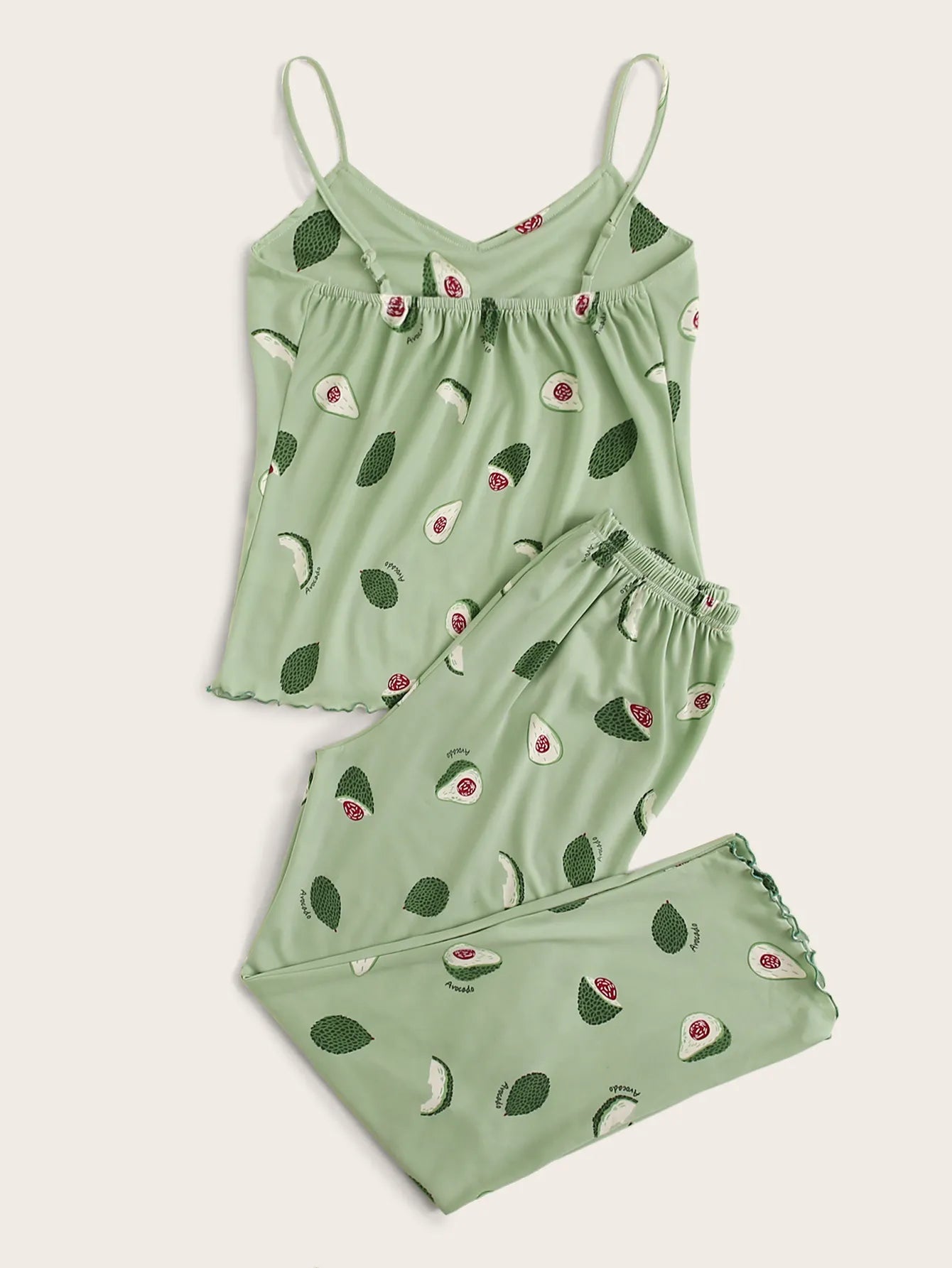 Polka Dot Lettuce Trim Cami PJ Set shein