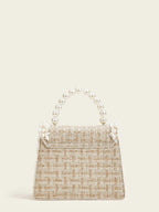 Elegant, Exquisite Mini Faux Pearl Decor Tweed Satchel Bag shein