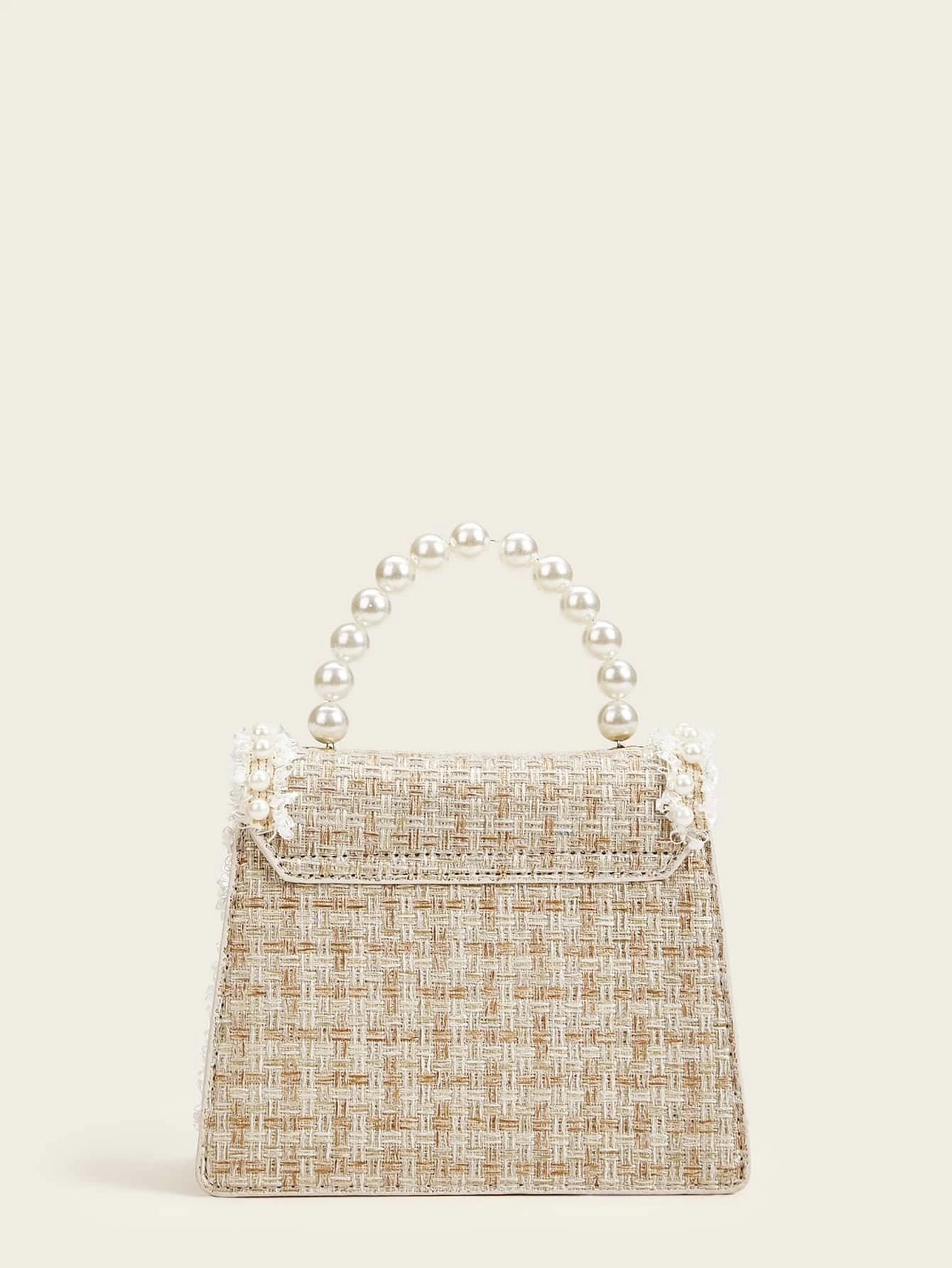 Elegant, Exquisite Mini Faux Pearl Decor Tweed Satchel Bag shein