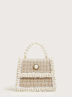 Elegant, Exquisite Mini Faux Pearl Decor Tweed Satchel Bag shein