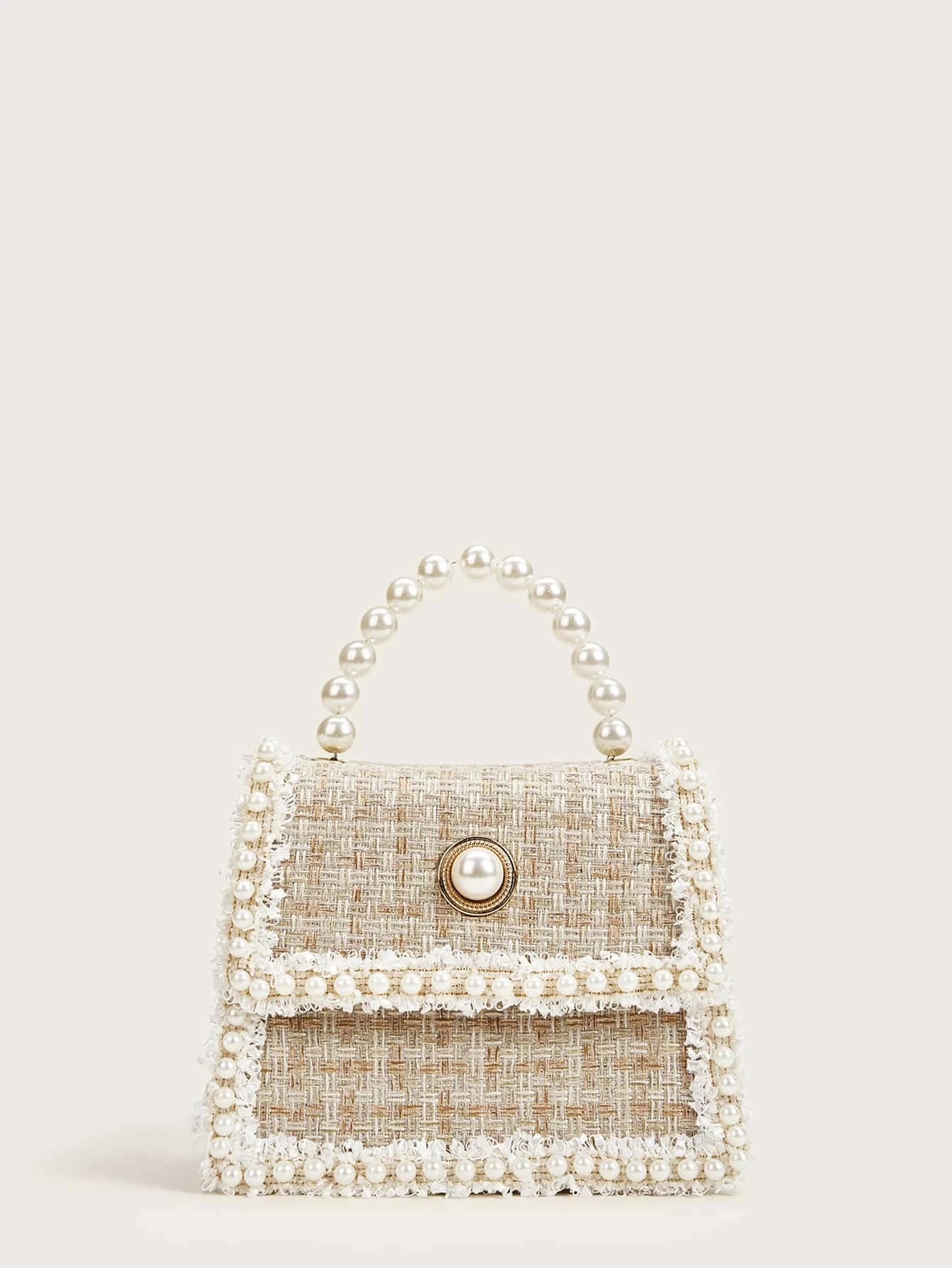 Elegant, Exquisite Mini Faux Pearl Decor Tweed Satchel Bag shein