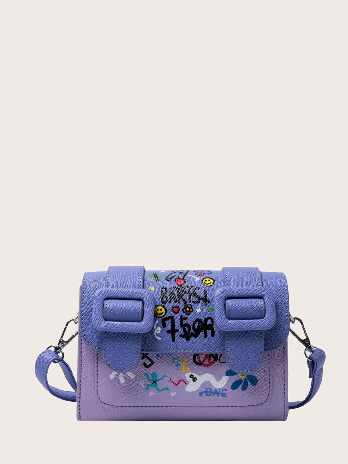 Teenage Girls' Personality Graffiti Pattern Shoulder Bag With Flap shein