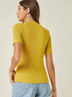BASICS Mock-Neck Rib-knit Top shein