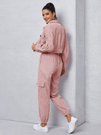 Mulvari Corduroy Flap Detail Jacket With Tie Front Cargo Pants shein
