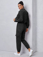 Mulvari Corduroy Flap Detail Jacket With Tie Front Cargo Pants shein