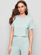 Mulvari Drop Shoulder Rib-knit Top & Capris Pants Set shein