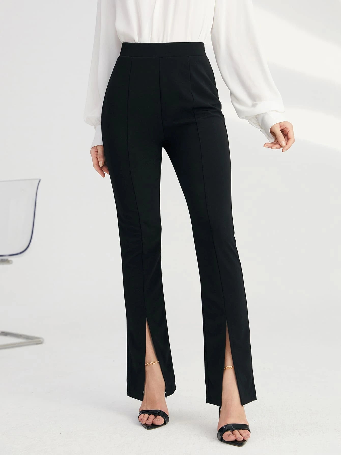 BIZwear Solid Split Hem Pants Workwear shein