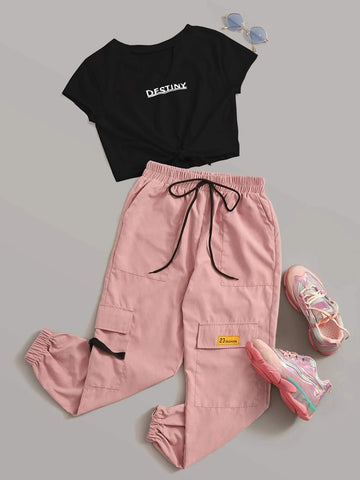 Mulvari Destiny Graphic Tee & Cargo Pants Set shein