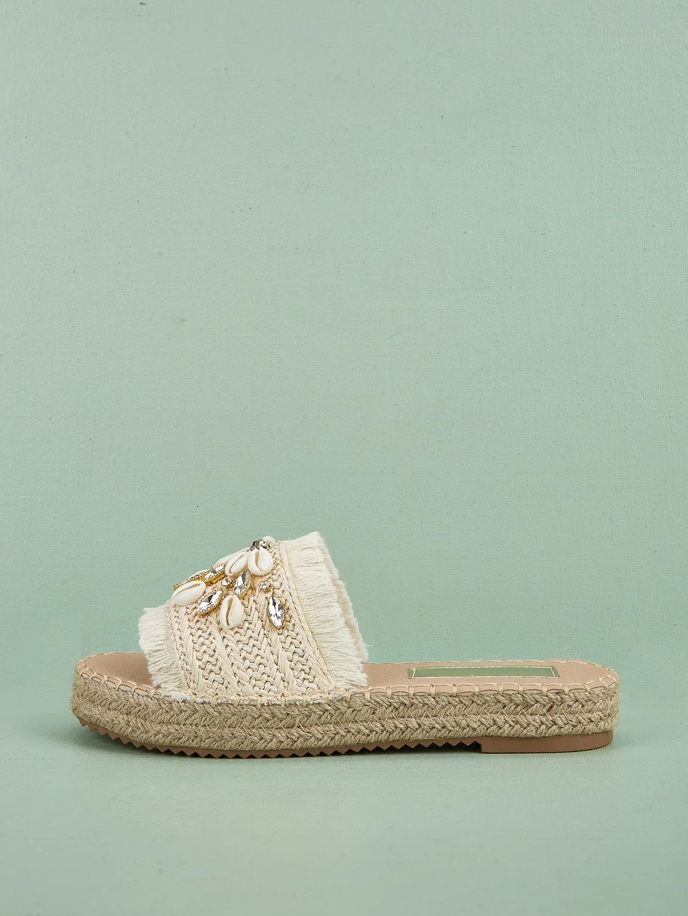 Women's Comfortable Shell Tassel Strap Flat Slip-On Sandals shein