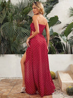 VCAY Polka Dot Tie Front Crop Tube Top & Split Thigh Skirt Set shein