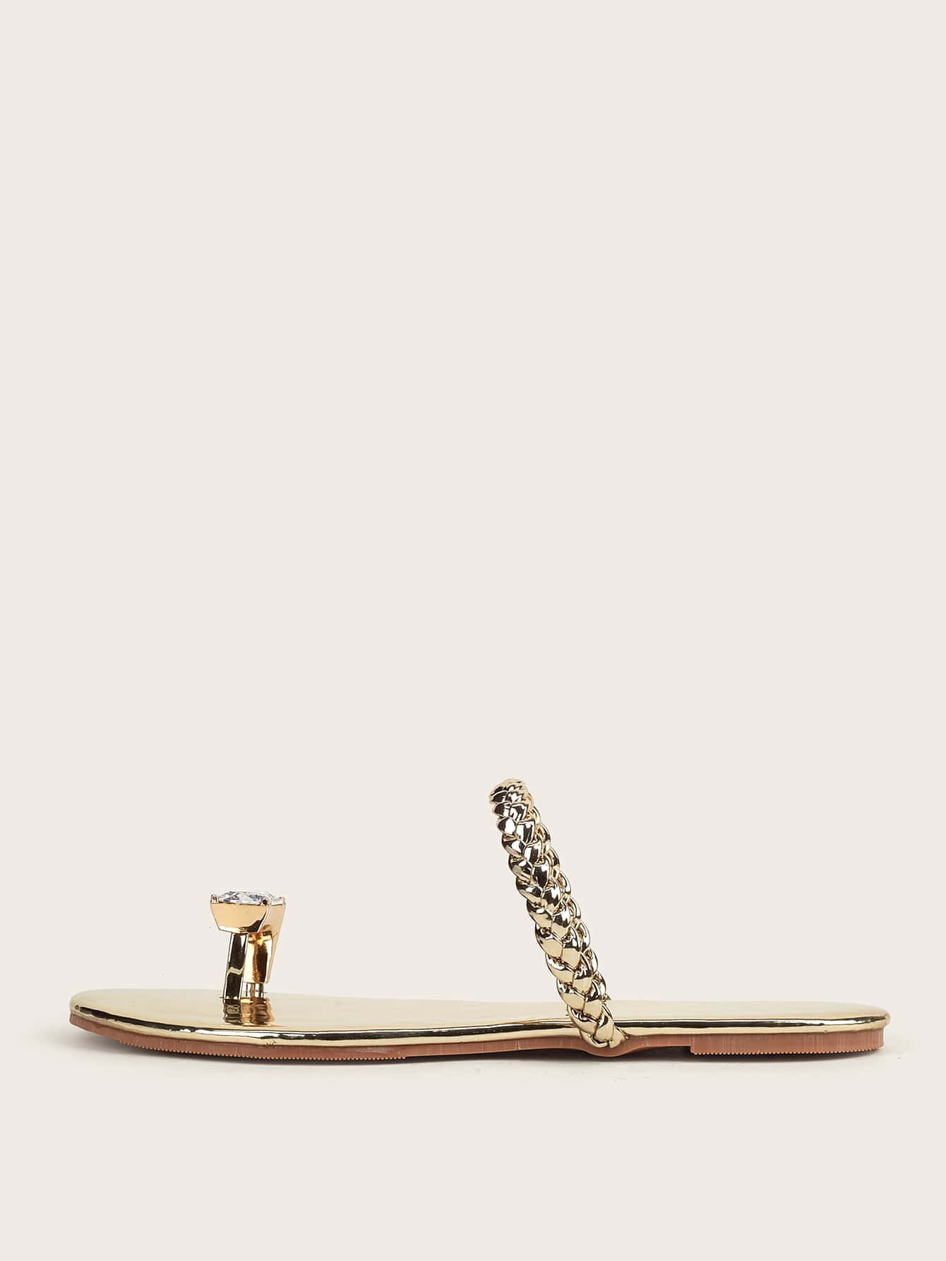 Metallic Rhinestone Decor Braided Thong Sandals shein